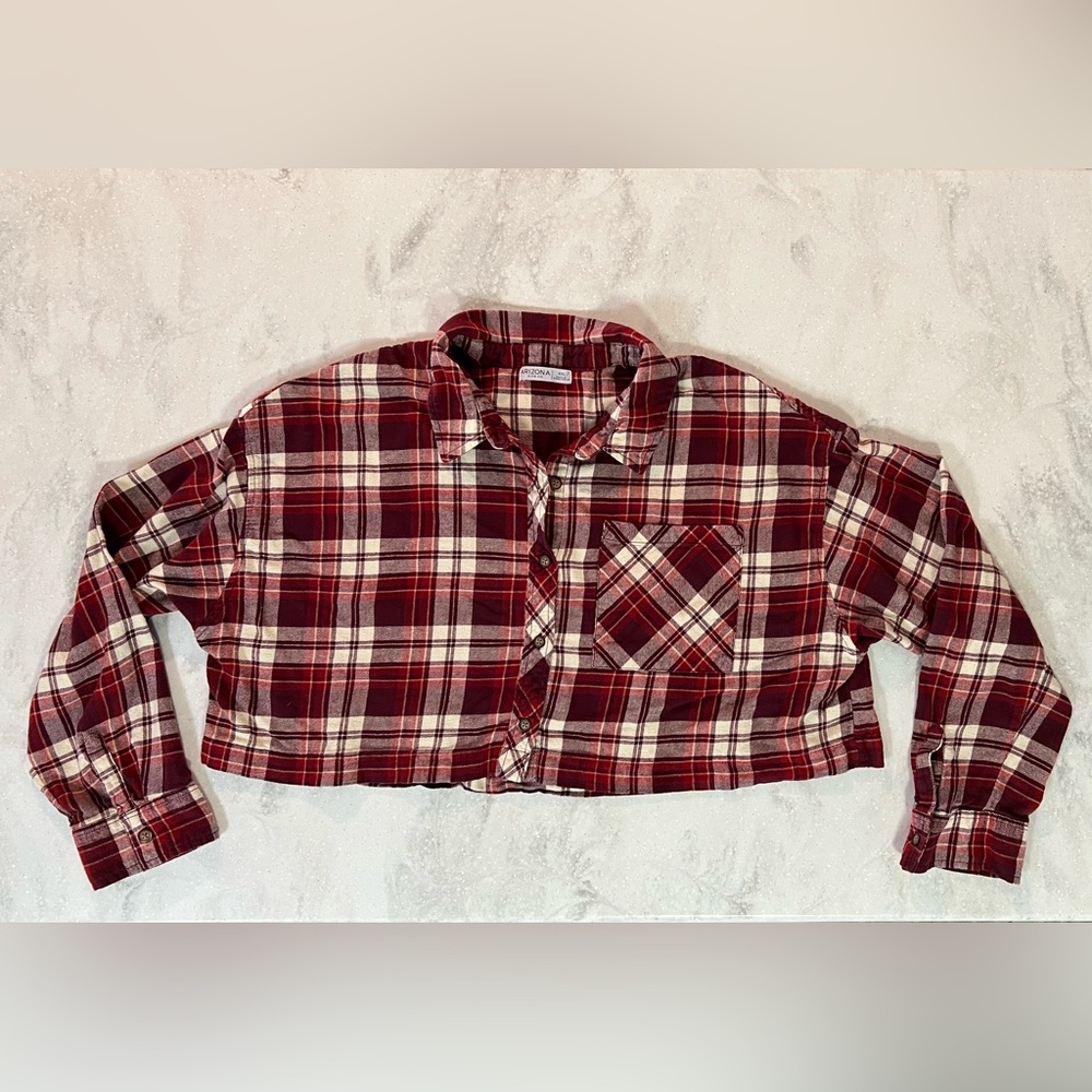 EUC Arizona Jean Co Oversized Cropped Plaid Flannel Button Up Shirt Size XXL